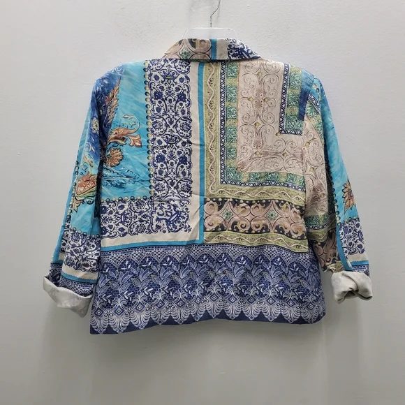 Coldwater Creek Silk Mixed Print Patchwork ButtonUp Jacket Size M - Picture 6 of 16